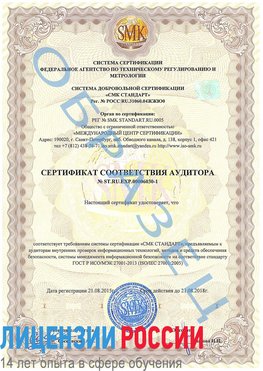 Образец сертификата соответствия аудитора №ST.RU.EXP.00006030-1 Орехово-Зуево Сертификат ISO 27001