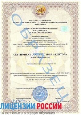 Образец сертификата соответствия аудитора №ST.RU.EXP.00006191-3 Орехово-Зуево Сертификат ISO 50001